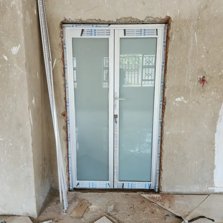 hinged door + white glass