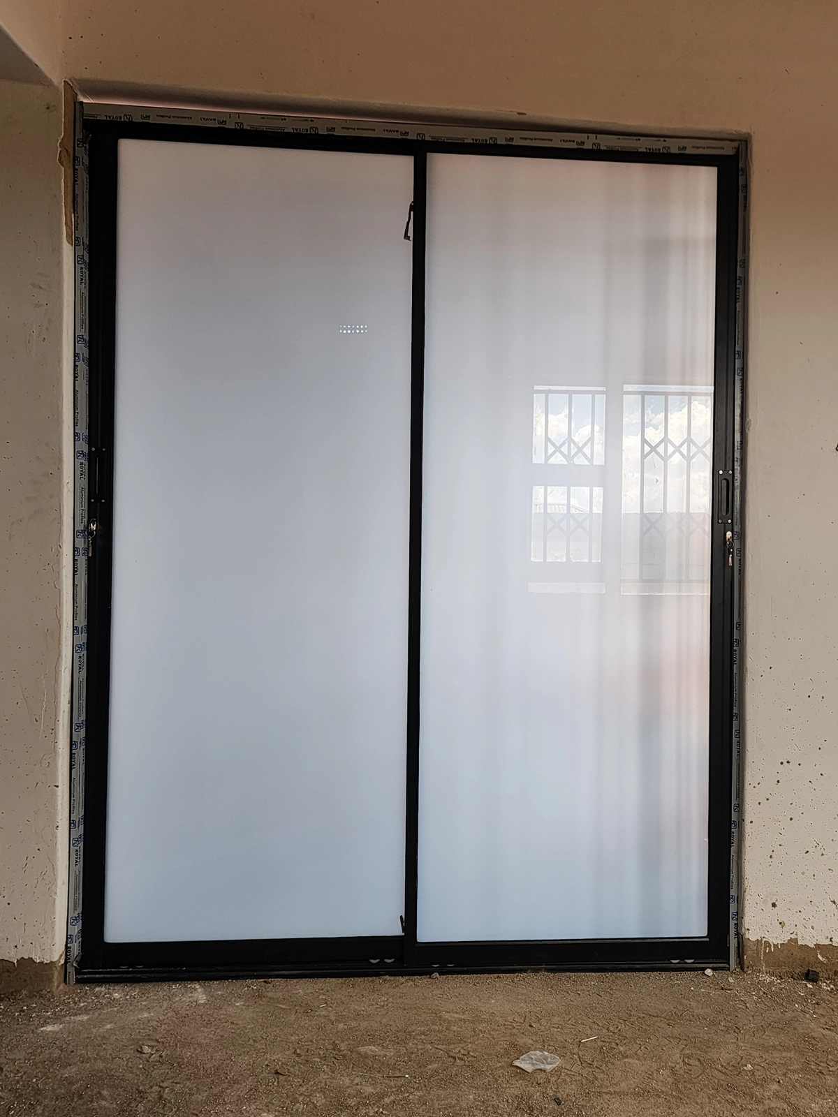 patio sliding door with milky white glass